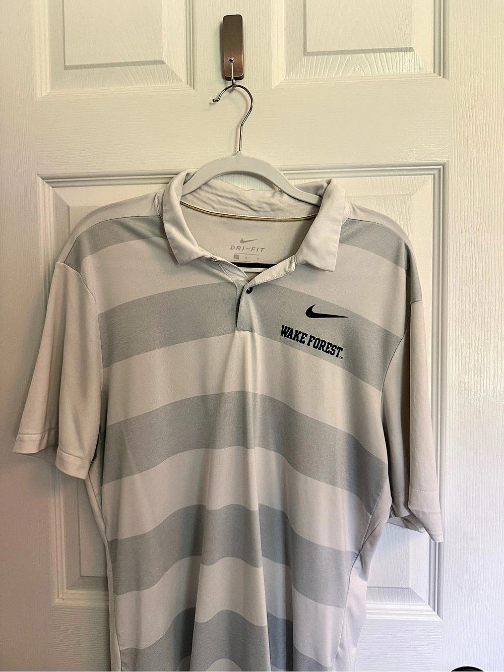 Nike Wake Forest Striped Polo Gray & White Size Large Like New